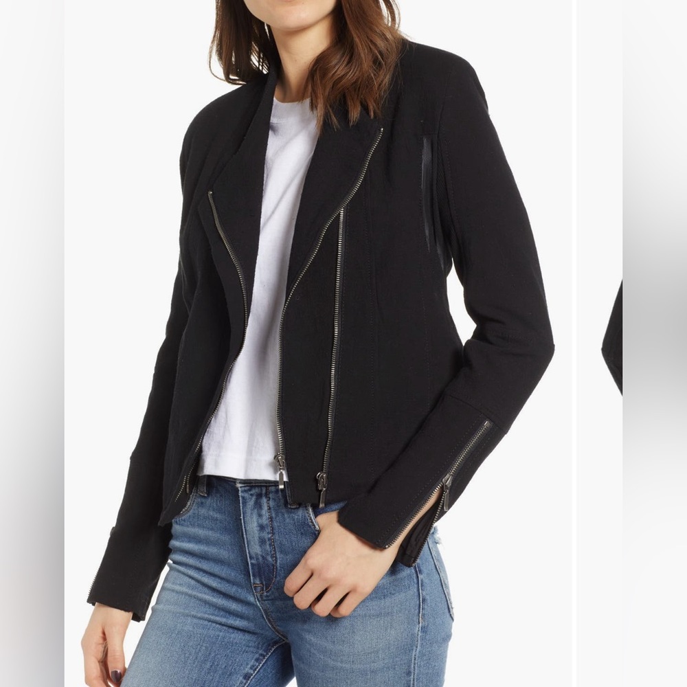 BLANKNYC Mesh Detail Crepe Jacket Black Zip Moto Jacket - Size M